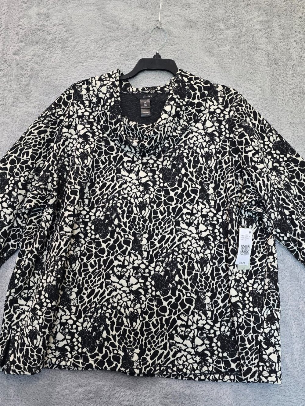 Ali Miles Black and Cream Print Cowl Neck Pullover Top Sizes NEW NWT Mature